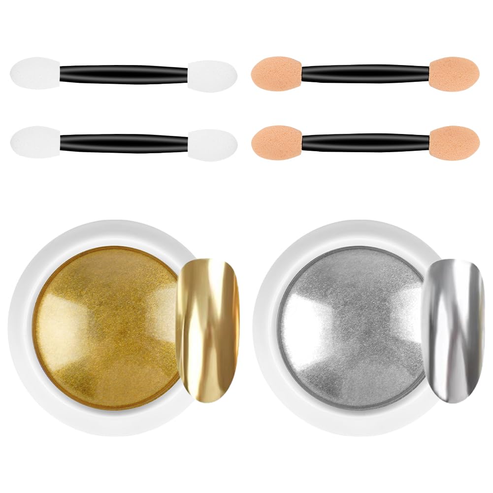 LOPHE Chrome Nail Powder, 2 Stück Glitzer-Nagelpuder-Set, Metallisches, spiegelndes Chrom-Nagelpulver, Holografisches Chrompulver mit Spiegeleffekt， Geeignet für Nagelstudios zum Selbermachen