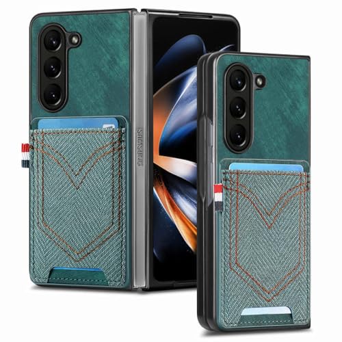 Housse de protection Samsung Z Fold 4 et 5 en cuir denim vert pour vos trajets actifs