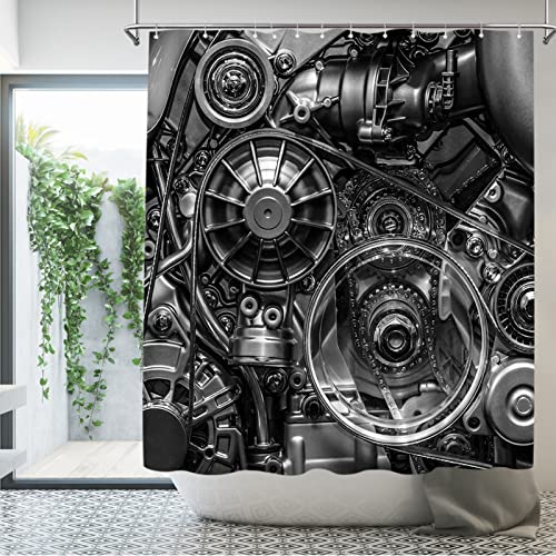 Artbones Engine Shower Curtain Car Engine Industrial Bath Curtain Man Cave Bathroom Decor With Hooks 72"X72" #TOP2