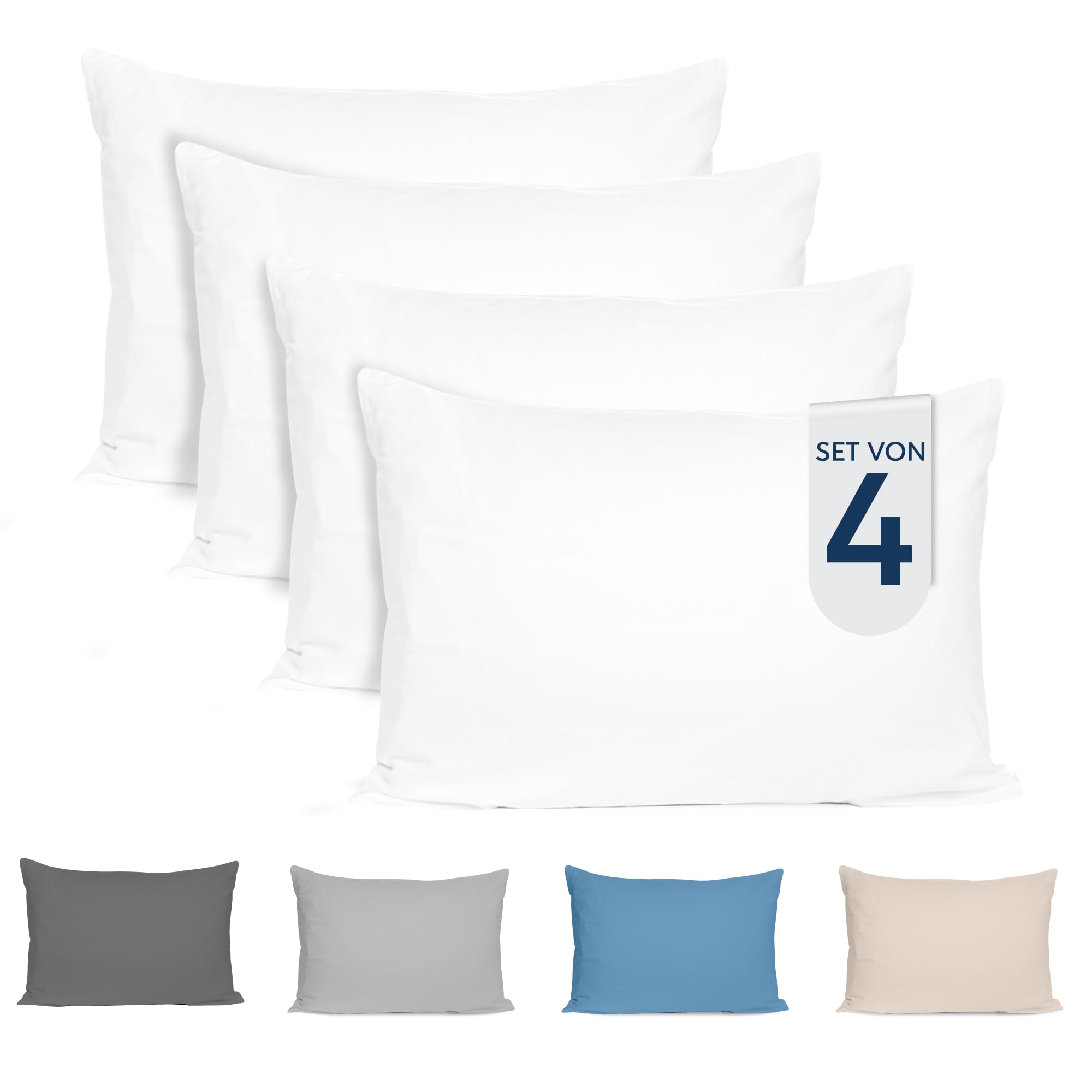 Dreamzie Kissenbezug 40x80 (4er Set) - 100% Jersey Baumwolle 150 g/qm Kissenbezüge - Weiß - Für Kissen 40 x 80 cm - Kissenhülle - Kissenbezug - Resistent und Hypoallergen - Zertifiziert Oeko-Tex