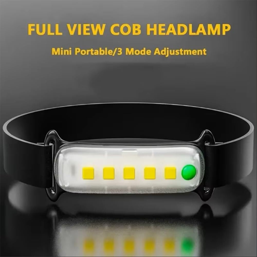 Latarka czołowa COB LED z akumulatorem USB i 3 trybami pracy, wodoodporna, kempingowa, latarka czołowa
