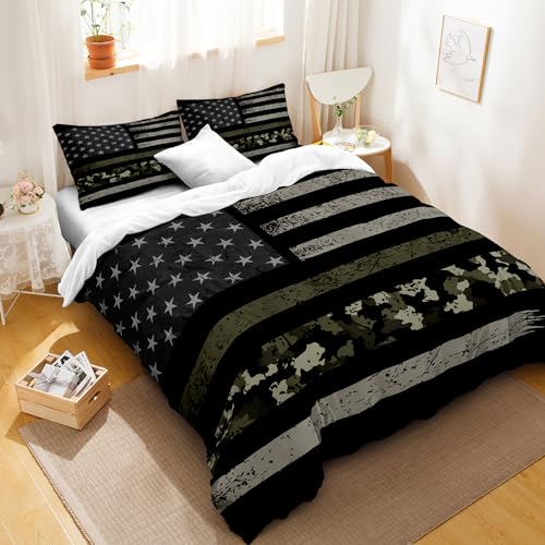 Bedbay American Flag Camo Bedding Set,Soft Microfiber Queen Size Duvet Cover,Camouflage Usa Stars Stripes Flags Bedding Set For Boys Teen Kids.3 Pieces Soft Lightweight Quilt Cover thumb #1