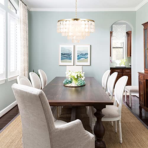ALICE HOUSE 18.2" White Shell Chandeliers, Brushed Brass Finish, Coastal Kitchen Island Light Fixture, 4 Light Modern Pendant Light for Dining Room, Entryway and Bedroom, ETL Listed, AL2608-P4 - Image 3