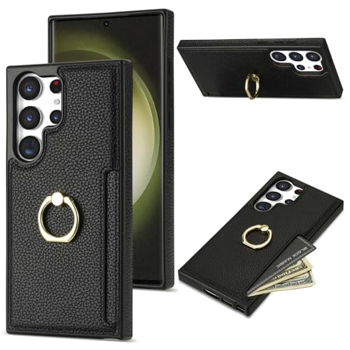 Étui Samsung Galaxy S23 FE avec anneau support et rabat porte-cartes arrière noir