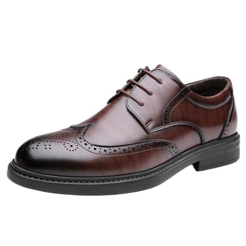 Casual Dress Oxford for Mens Genuine Leather Lace-up Round Toe Party Non Slip Rubber Sole Slip Resistant Anti-Slip Shoe