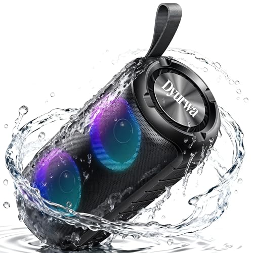 Bluetooth Lautsprecher mit Licht, 52mm Dual Musikbox Bluetooth Box Fantastischer Sound, 12H Outdoor Lautsprecher Tragbarer Band, Freisprechfunktion, IPX6 Wasserdicht für Party/Reisen/Camping/Zuhause