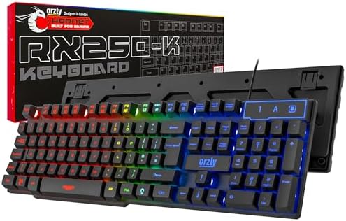 Orzly Gaming Keyboard RGB USB Wired Rainbow Keyboards Designed for PC Gamers, PS4, PS5, Laptop, Xbox, Nintendo Switch, RX-250 Hornet Edition (Black) Brand