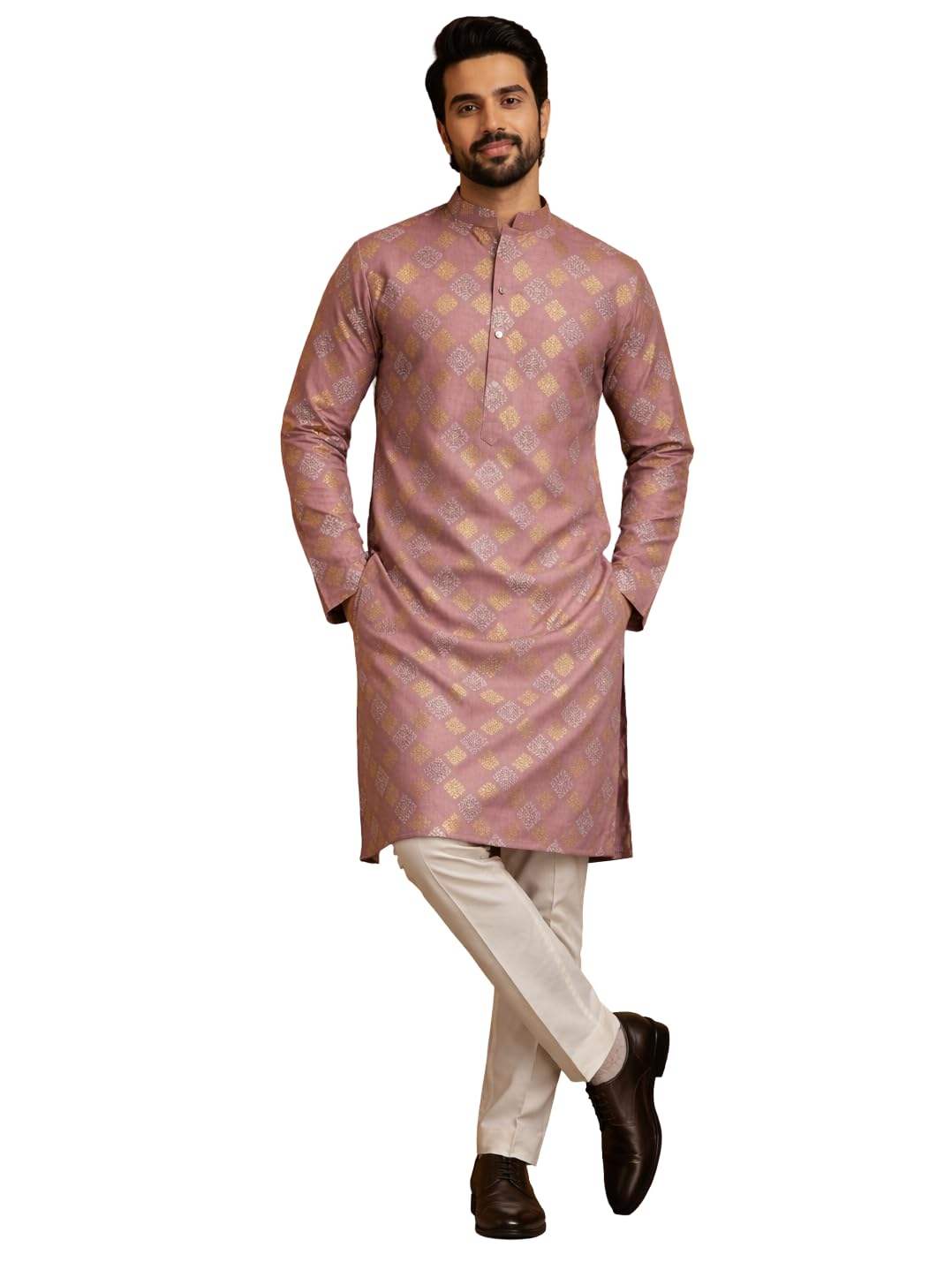 jompers Men Cotton Blend Kurta Pyjama with Foil Print-picture-39