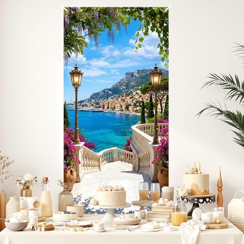 Image of Mediterranean Italian Coastal Door Cover Front Door Banner