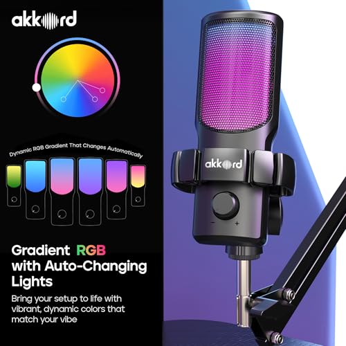 Image of Akkord USB Microphone with Boom Arm - 192kHz /24Bit Cardioid Condenser Mic for Podcasting, Streaming, Gaming, Voice Recording - Plug & Play, Shock Mount, Pop Filter for PC /Mac