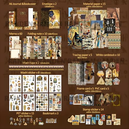 Image of RANDEN Egypt Journaling Kit, 346PCS Vintage Scrapbook & Stationery Set with Aesthetic Stickers, Ephemera Pack and Journal Supplies for Bullet Journals, Planners, Albums & Creative Crafts (Egypt)