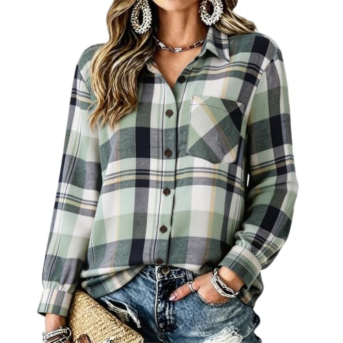 Plaid Jackets for Women Gingham Button Down Boho Lightweight Tops - image 1