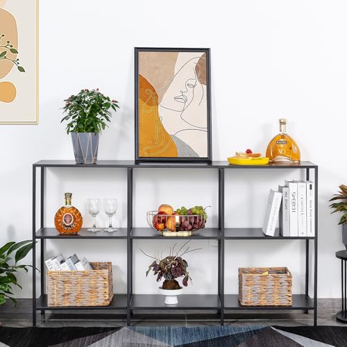 【Integrazione in diversi scenari】Questo tavolo da ingresso in metallo è disponibile nei colori bianco e nero per adattarsi a diversi stili di arredamento. Grazie al design sottile della consolle, si integra perfettamente, sia che si trovi all'ingresso, dietro il divano o nascosto sotto le scale.
