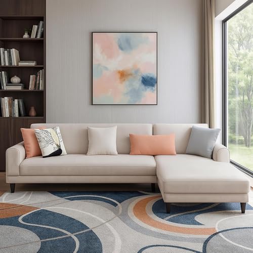 Image of Casaliving- Kaven 5- to 6-Person Sofa L Shape Sofa Set for Living Room (Cream Fabric) (Cream Colour Fabric) Premium Fabric Sofa