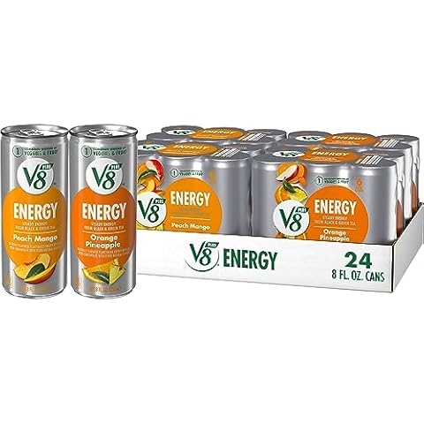 V8 +Energy Peach Mango and Orange Pineapple Juice Energy Drinks, 8 fl oz Can (24 Pack) Cover