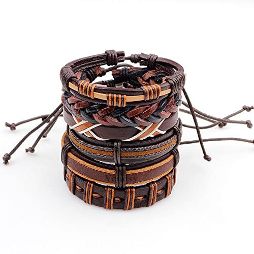 Image of PU Leather Brown Handcrafted Stylish Unisex Bracelet(set of 6)