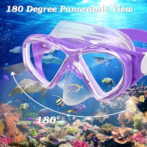 Image of Kids Swim Goggles Snorkel Diving Mask for Boys Girls Ages 5-15, Two-Color Anti-Fog Swimming Goggles with Nose Cover