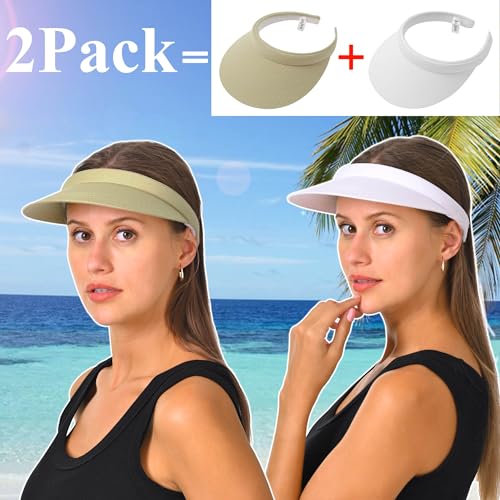 Image of 2 Pack Visor Women Men Sun Hat Clip On Visors Adjustable Sport Wide Brim Cap