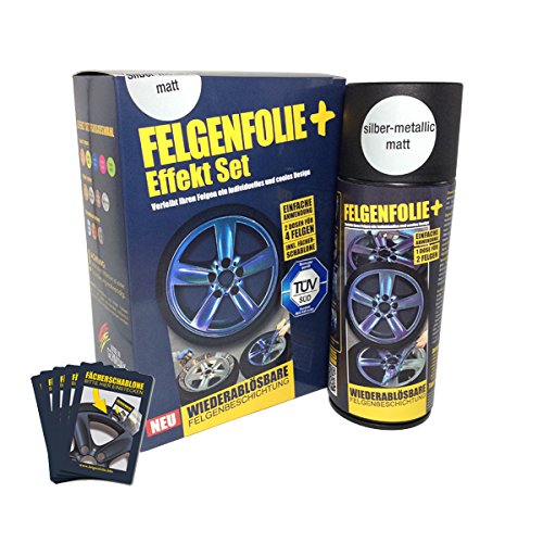 mibenco 71000027 FELGENFOLIE+ Effekt Set, 2 x 400 ml, Silber-Metallic - Flüssiggummi Spray / Sprühfolie - Neue Effekt-Farbe und Schutz zum Felgen lackieren