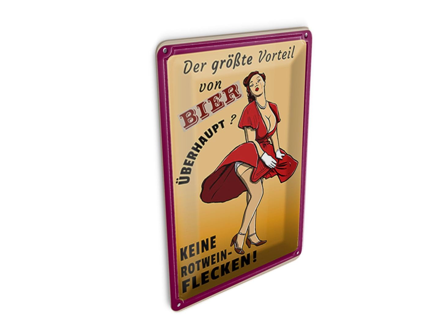 Femer Tin Postcard Pinup 10 x 14 cm Advantage Beer No Red Wine Stains Decorative Sign