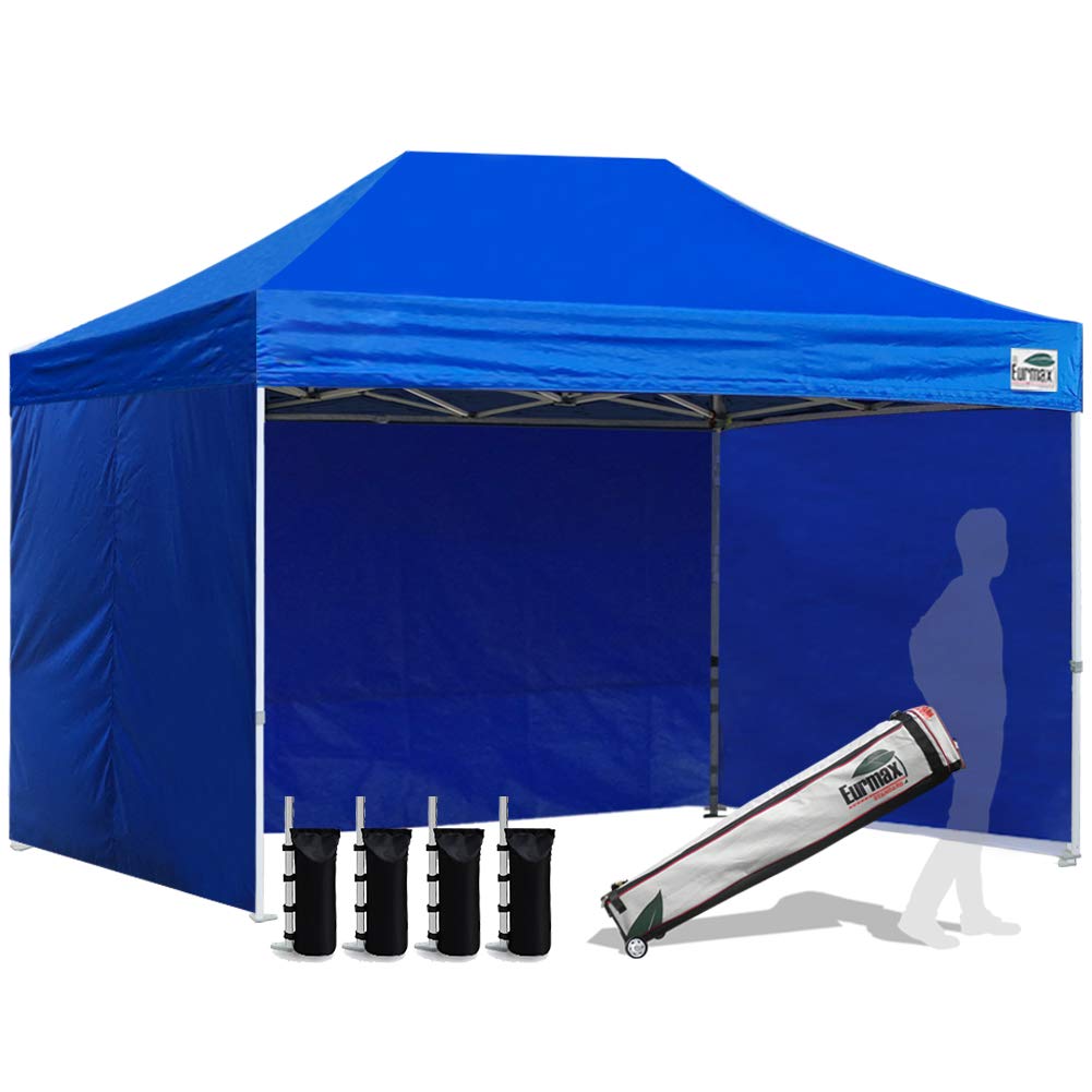 Eurmax USA 8x12 Pop Up Canopy Tent,Commercial Tent with Patented No-Tip Rolling Bag,4 Zippered Removable Walls,UV &amp; Water Resistant Canopy Top,Heavy Duty Outdoor Gazebo,Instant Shelter(Blue)