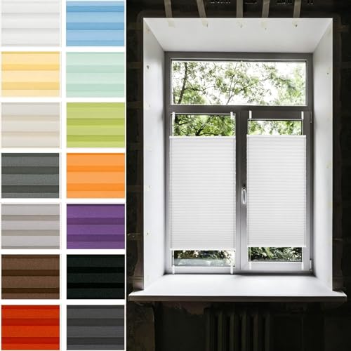 Cortina Plisada 115 x 140 cm Filtrado de Luz y Protección Visual Solar UV Estor Plisado sin Taladrar Opaco con Soportes de Sujeción para Ventanas y Puertas, Blanco
