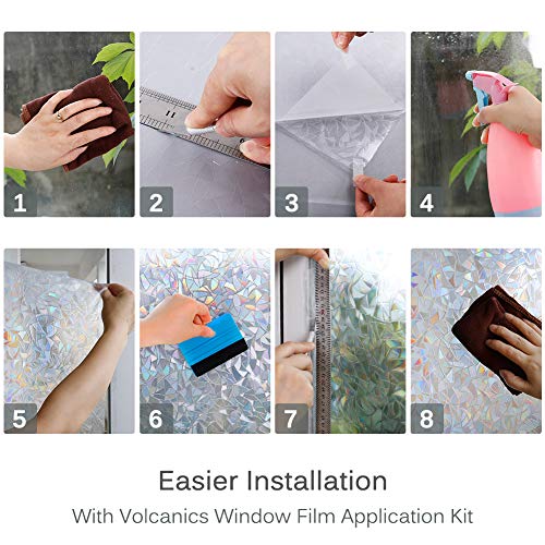 Image of Volcanics Window Privacy Film with Installation Tools, Static Clings Vinyl 3D Decals, Stickers Rainbow Film for Glass Door Heat Control Anti UV 29.5 x 78.7 Inches
