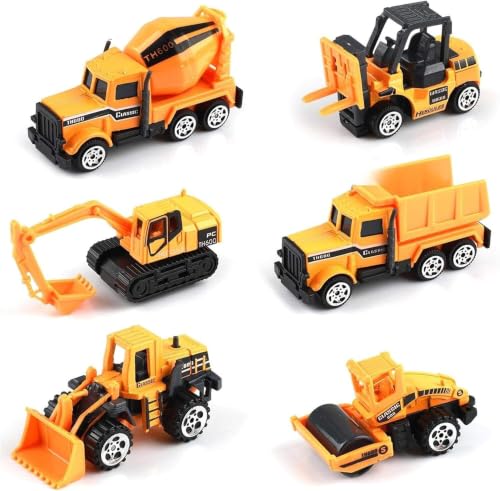 Image of Mini Construction Vehicle Toy Set for Kids - 6 PCS Free Wheel Engineering Trucks with Excavator, Bulldozer, Forklift, Dumper, Road Roller & Cement Mixer, Educational Toys