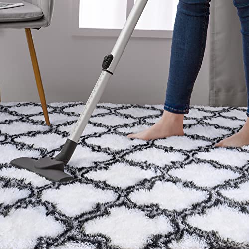 Dweike Shag Area Rugs Modern Indoor Plush Fluffy Carpets, 3X5 Feet Super Soft Geometric Moroccan Rugs For Bedroom, Living Room, Girls, Kids, Nursery, Home Room Decor, White/Black #TOP6