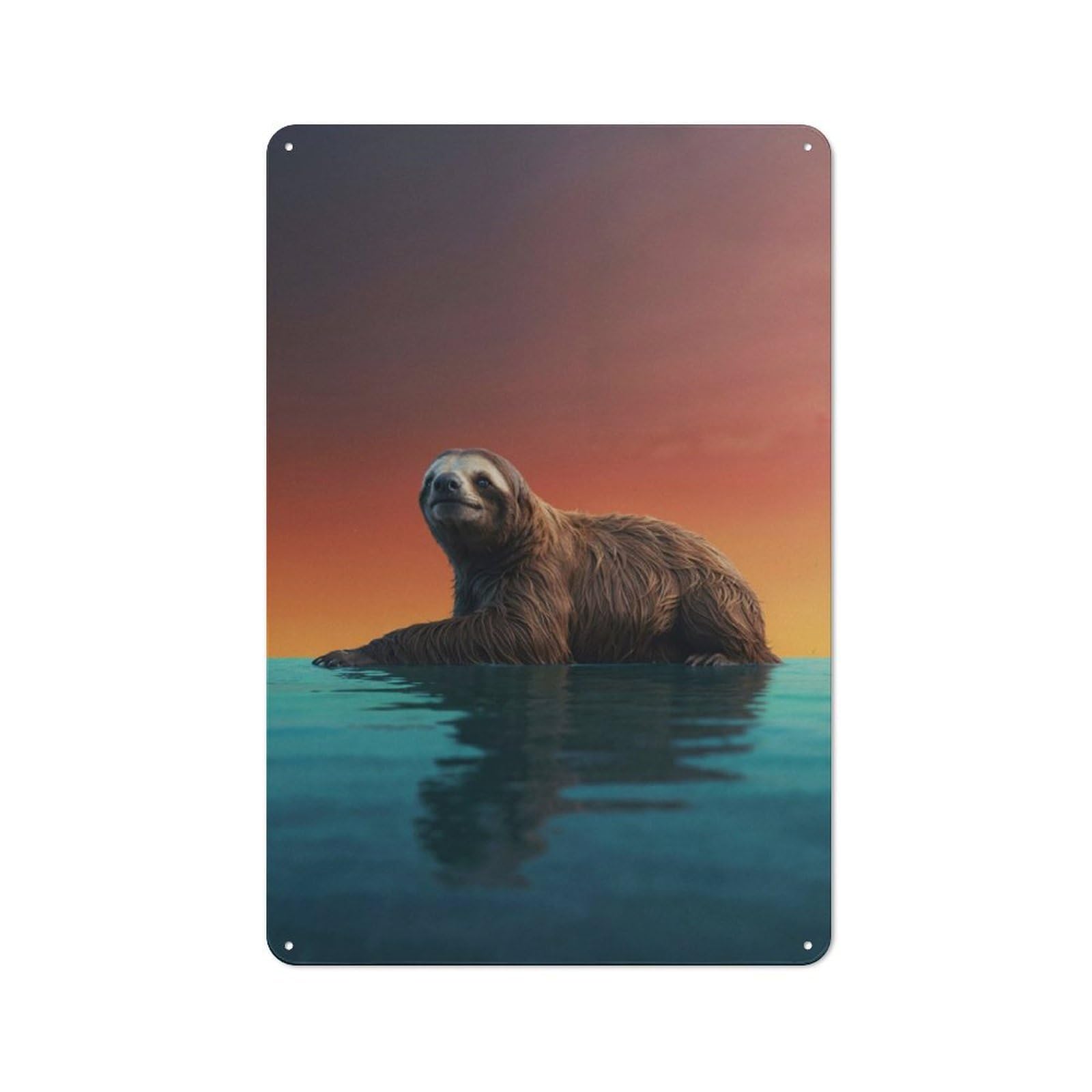Junmoney Serene Sloth At Sunset Tin Wall Plaque 30X20cm With For Bar Or Restaurant, Suited To Bar Decor Enthusiasts