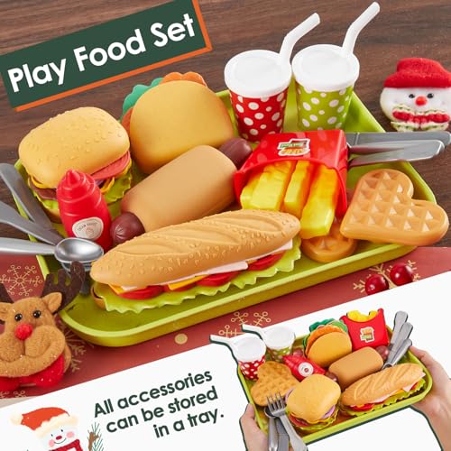 BUYGER Küchenspielzeug Lebensmittel Spielzeug für Kinder, Kinderküche Zubehör, Taco Hamburger Fast Food Kindergrill Spielzeug, Plastik Spiel Essen für Matschküche, Rollenspiele Geschenk 3 + Jahre