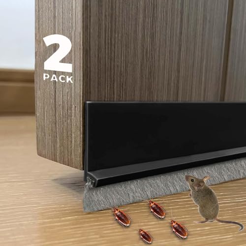 AIMIXUN 2 PCS Door Draft Stoppers with Brush, Door Sweep for Bottom of Door, Soundproof Door Sealer for Exterior/Interior Doors and Dust/Noise/Hot or Cold Air Insulation, 2