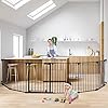 COMOMY 150″ Extra Wide Baby Gate with Door, Dog Gates for The House Doorways Fireplace, Auto Close Baby Fence Play Area, Walk Through Pet Gate, Hardware Mounted Baby Gate, 6-Panels (30″ Tall, Black)