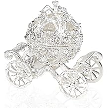 FERCAISH Crystal Pumpkin Carriage Trinket Box, Cinderella Pumpkin Carriage Decorative Hinged Jewelry Trinket Box Silver Rhinestone Jewelry Display Holder Unique Gift for Grils Women