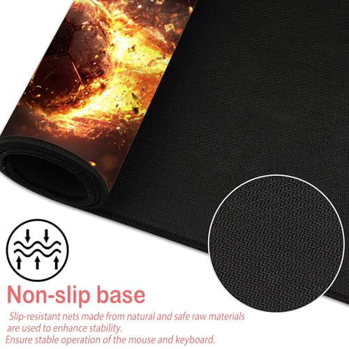 Image of Nuxovilar Professional Large Mouse Pad & Computer Game Mouse Mat (35.4x15.7IN, Fiery Orb Art, Football, Soccer) (90 * 40cm Fiery Orb)