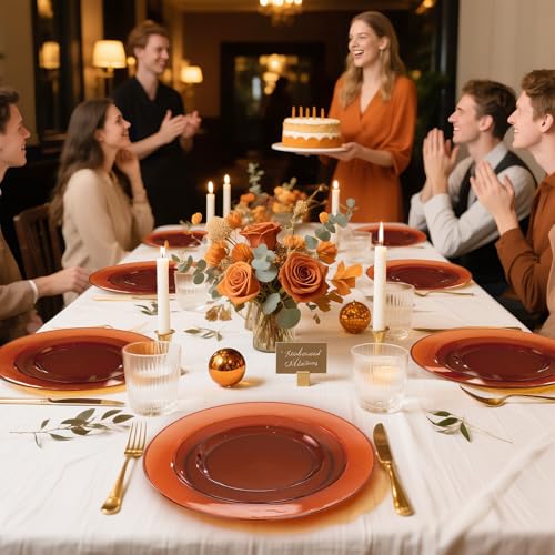 Image of I00000 200 Pcs Clear Brown Plastic Plates - Elegant Disposable Plastic Party Plates Include 100 Dinner Plate 10'' and 100 Dessert Plate 7'' Perfect for Birthday, Party & Wedding