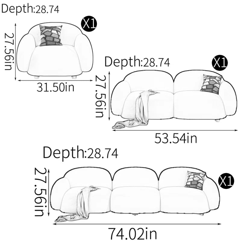 Image of LEGACY OF COMFORT Nailyn 3-Piece Living Room Set (6-Seater Sofa Set - 3+2+1) White