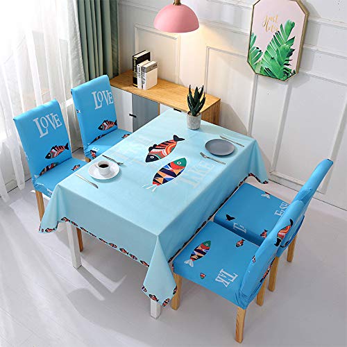 Nappe rectangulaire bleue et 4 housses de chaise de cuisine