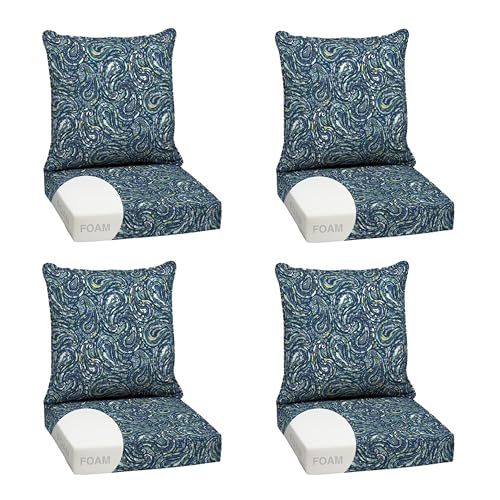 Arden earthFIBER Outdoor Foam Deep Seat Cushion (4-Pack), 24x24, Premium High-Density Foam, Never Flattens, Weather-Proof for Patio Chair Sofa Couch, Sapphire Blue Ridge Paisley by Arden Selections - Used condition - US$176.43