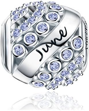 FOREVER QUEEN June Birthstone Charms for Charms Bracelet 925 Sterling Silver Bead Openwork Charms, Happy Birthday Charms for Bracelet and Necklace
