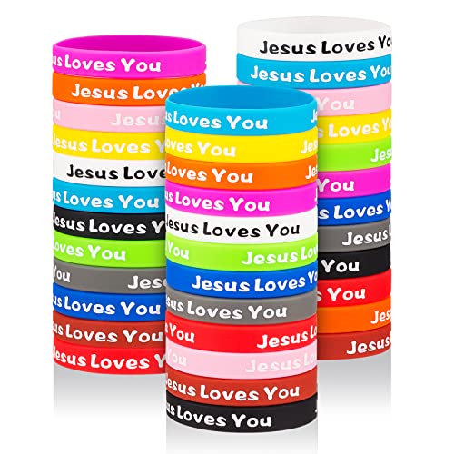 Jesus Loves You Rubber Bracelets Colorful Silicone Christian Jesus Wristbands for Men Women Party Favors Inspirational Bracelet for Adults Motivational Bracelet Christmas Gifts Church School (36)