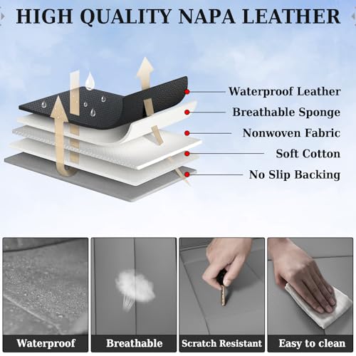 Image of Coverado Back Seat Cover, Gray Seat Covers for Cars, Waterproof Back of Car Seat Protector for Kids, Nappa Leather Car Seat Cushion, 3-Pieces Universal Fit Most Cars Interior Backseat Covers