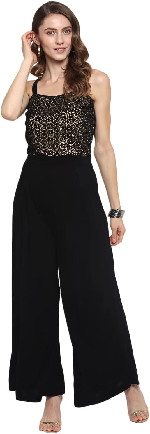 TAURUS Black Solid Jersey Knit Jumpsuit for Women
