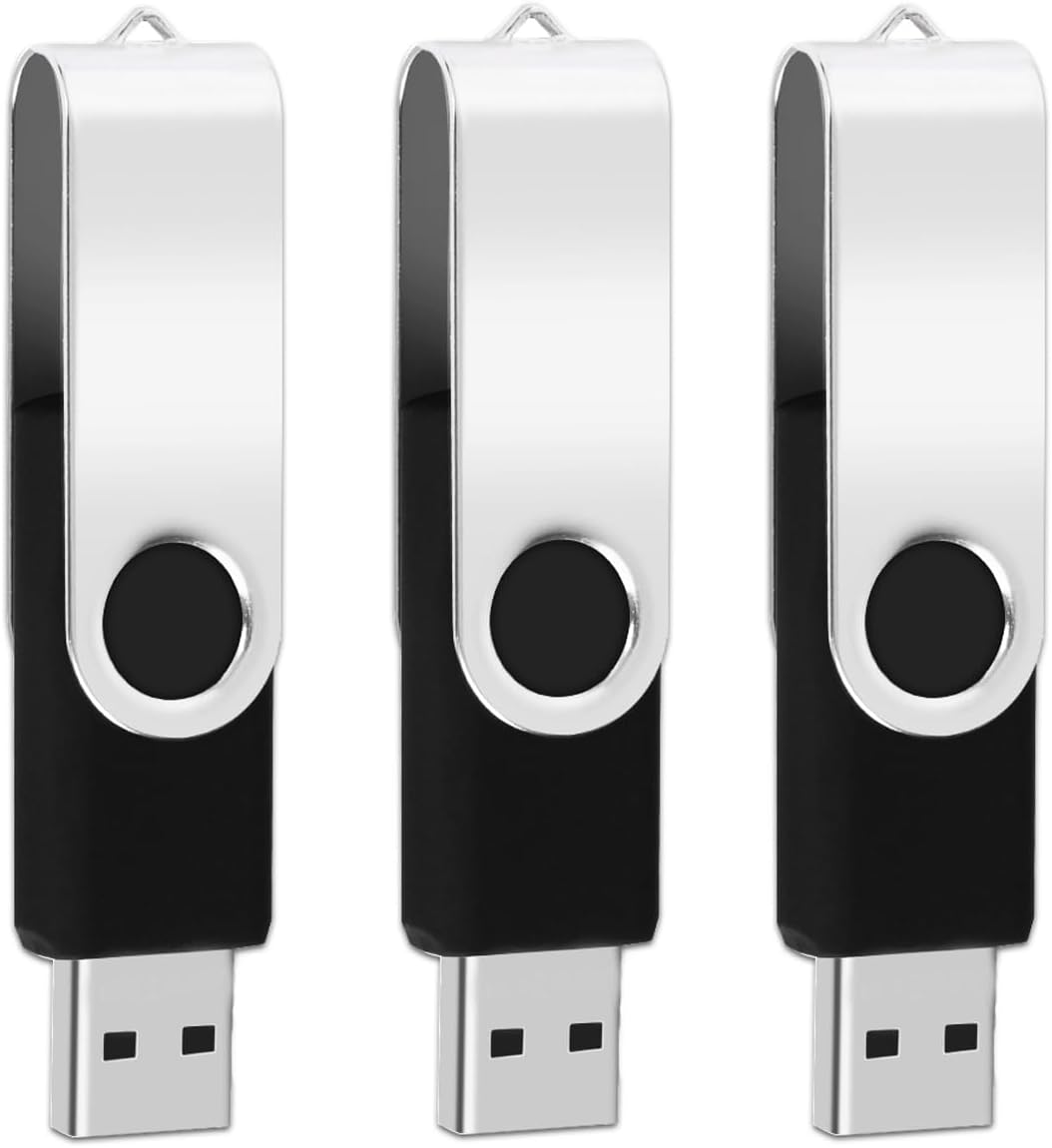 3Pack of 1GB USB Flash Drives EASTBULL USB 2.0 Drive Swivel USB Drives Memory Stick Metal Pen Drive (Black, 1GB)