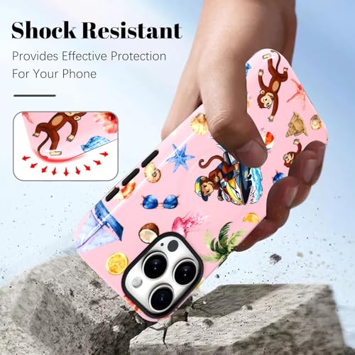 Image of Magnetic for iPhone 15 Pro Case [Compatible with Magsafe] Cute Summer Beach Monkeys Pattern Design, Full Body 2 in 1 Shockproof Scratch Resistant Protective Cover for Women Girl