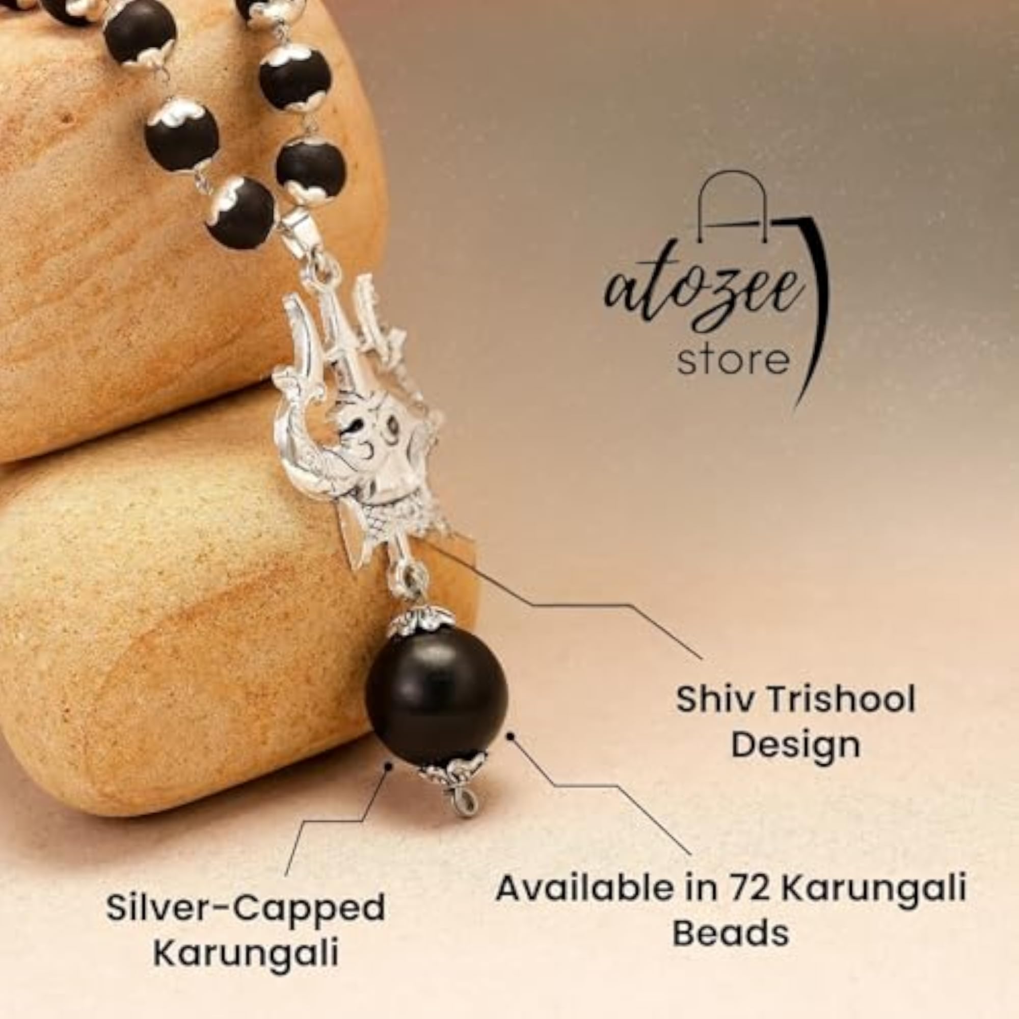 OM Shiva Trishool Karungali Mala, Ebony Wood Necklace