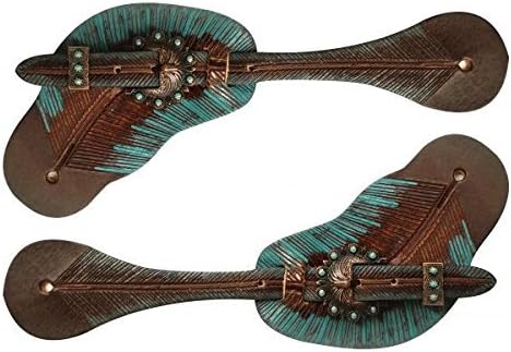 Showman Leather Teal and Copper Painted Feather Spur Straps! New Horse TACK!