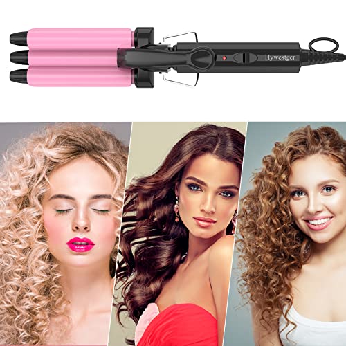Hywestger Mini 3 Barrel Curling Iron, 1/2 Inch Small Waves Curling Iron For Travel Dual Voltage Curling Wand, Ceramic Tourmaline Hair Crimper Iron Add Shine To Waves, Light Weight & Easy To Use, Pink #TOP6