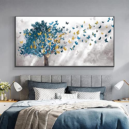 Tableau moderne feuilles d'or et papillons en impression haute définition