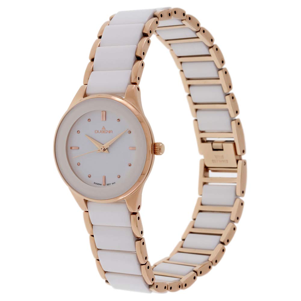 Dugena Amica Ceramica - Reloj de Cuarzo para Mujer, Caja de cerámica de 29 mm, Color Blanco y Oro Rosa, Elegante y clásico